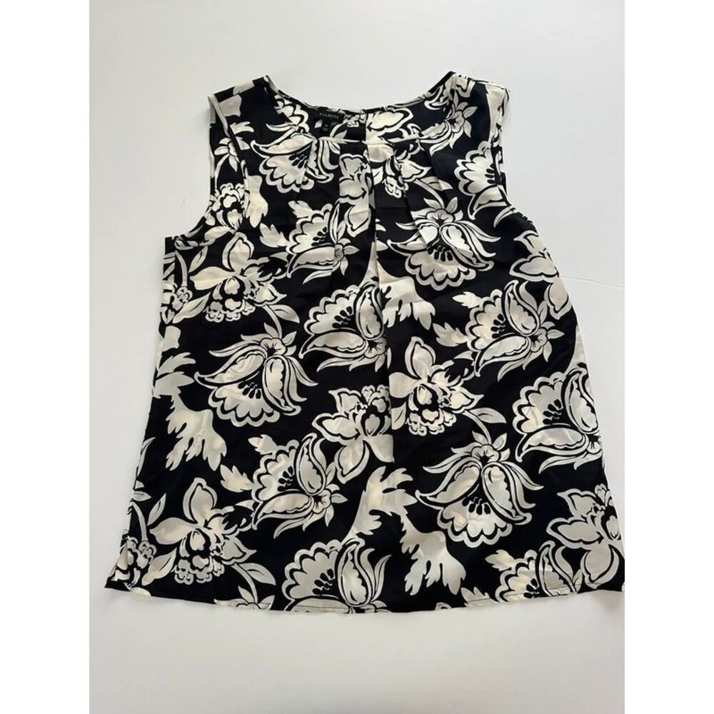 100% Silk Talbots Graphic Monochrome Floral Print Top